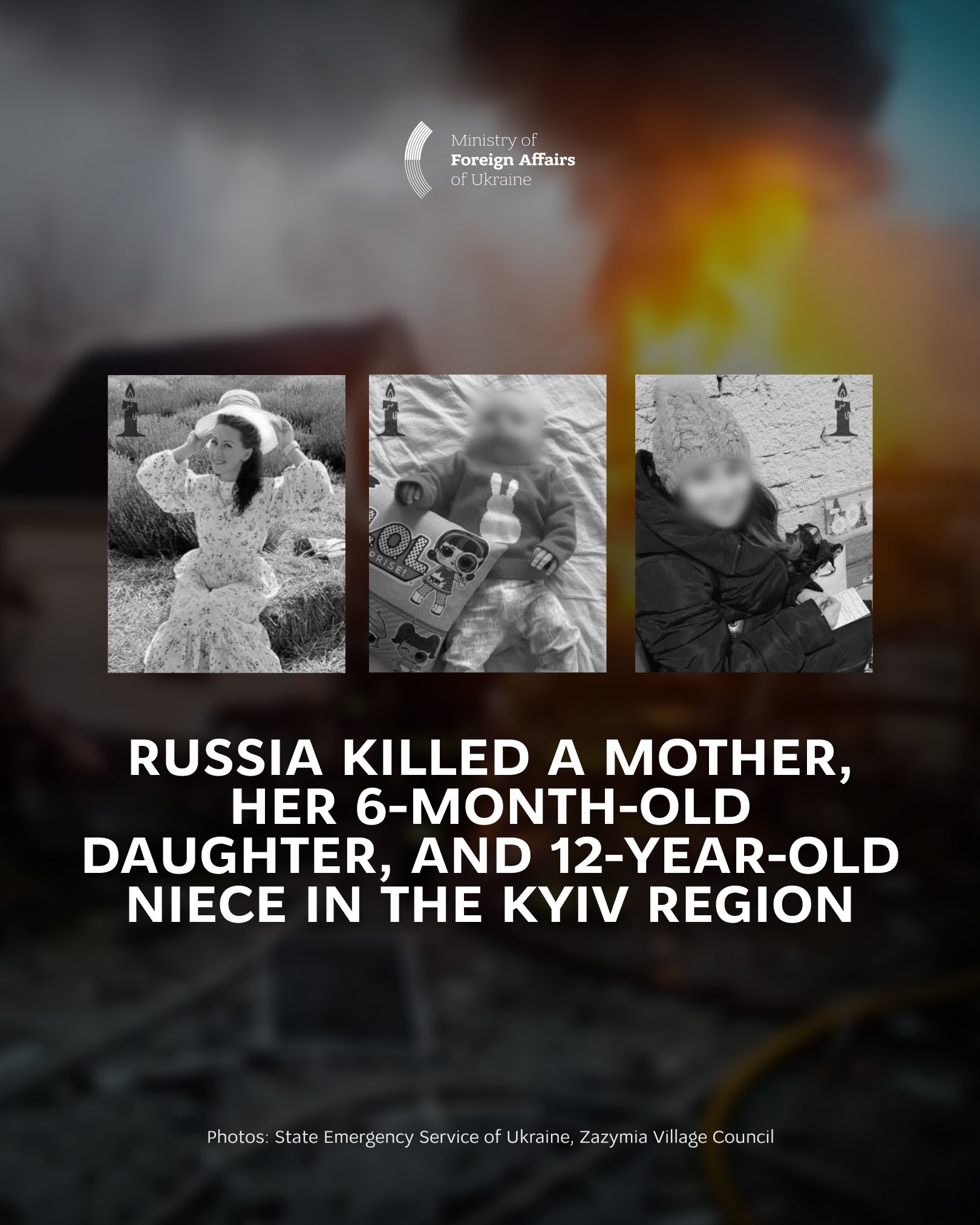 Russian drone strike kills mother, infant, and niece in Pohreby, Kyiv region