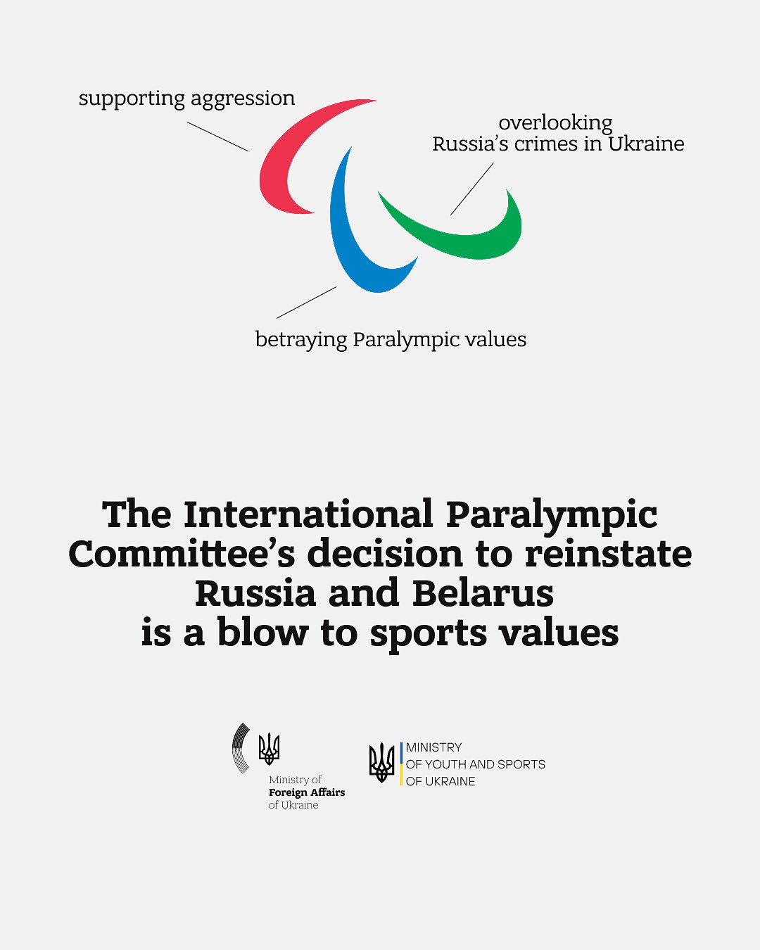 Ukraine condemns IPC’s shameful decision on Russia and Belarus