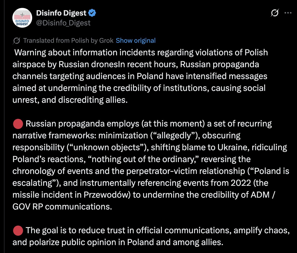 Warning against Russian propaganda on Polish airspace violations