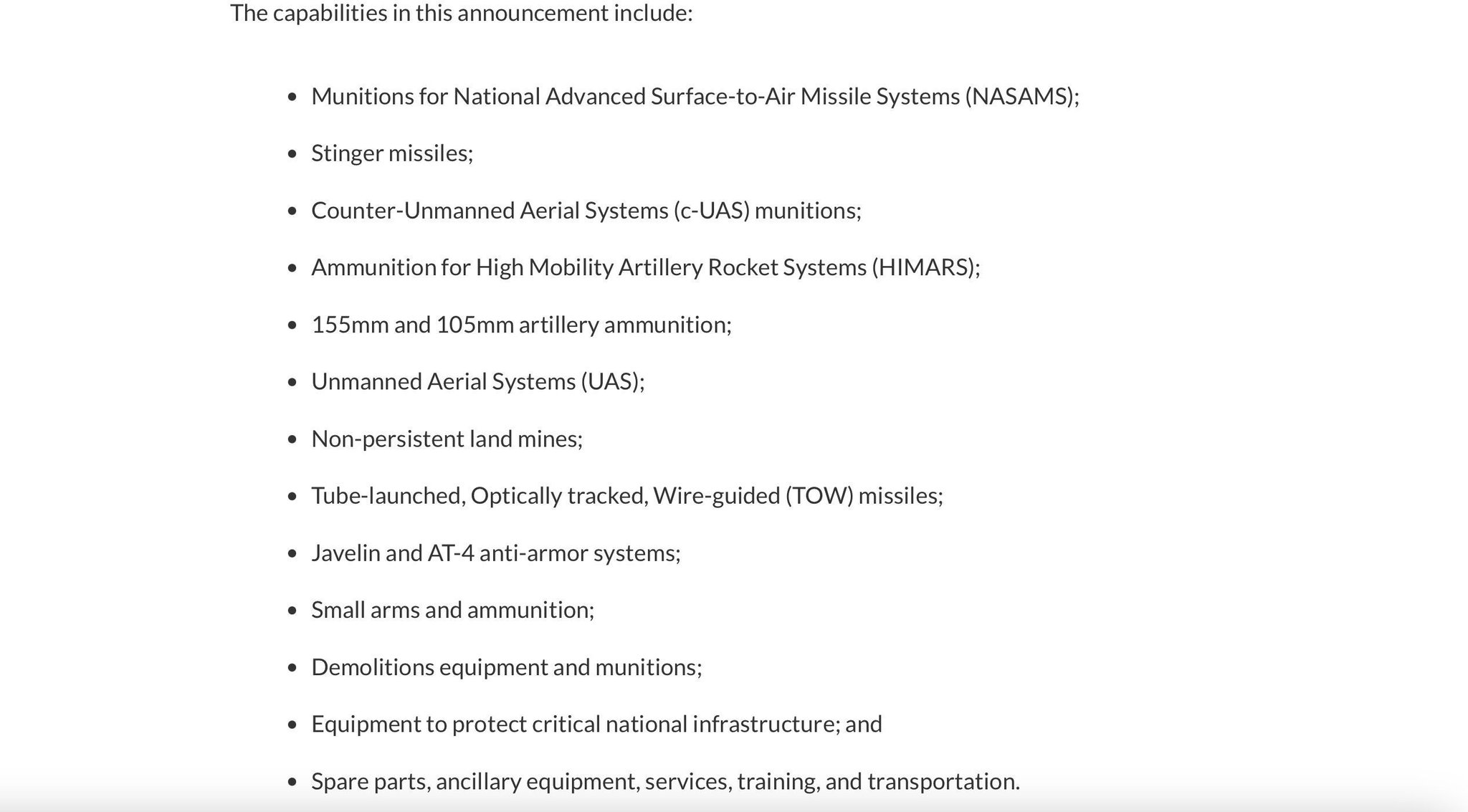 US announces $725M military aid package for Ukraine, including air defense.