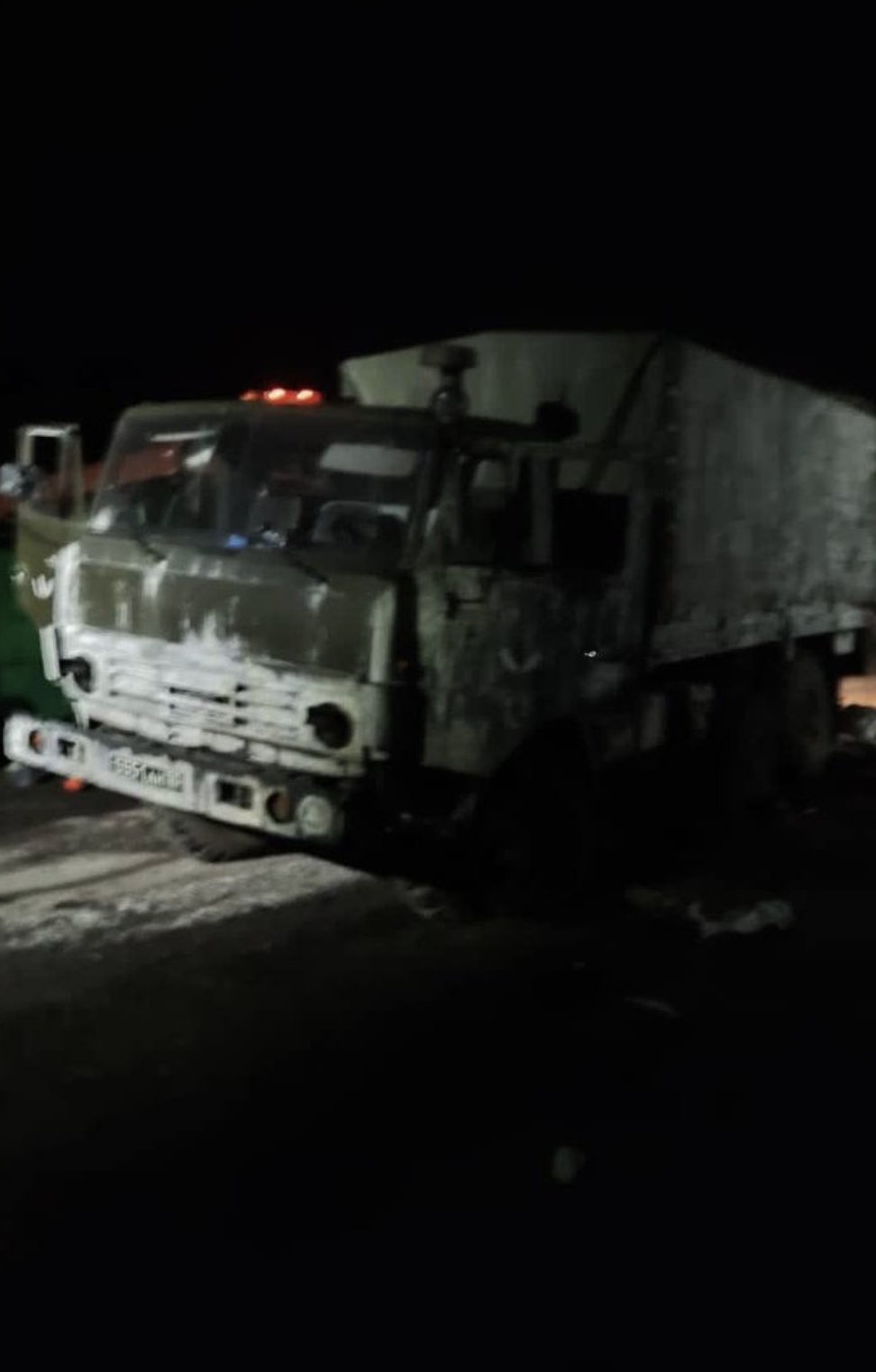 Russian military trucks captured by Ukrainian forces near Okhtyrka