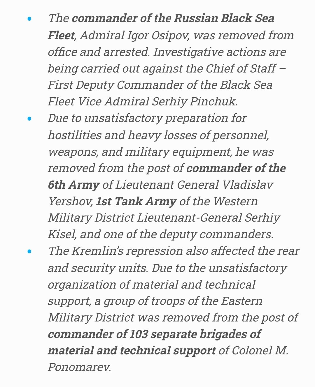 New wave of crackdowns against the Russian command