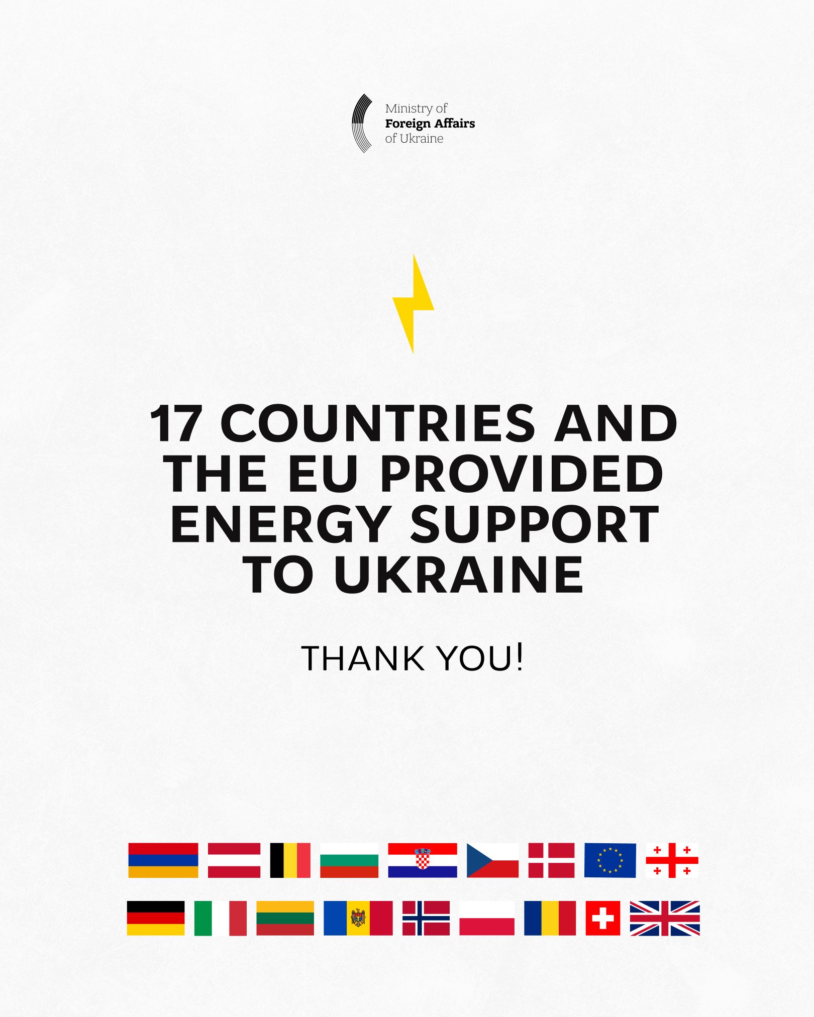 Ukraine receives vital energy support from 17 countries and EU