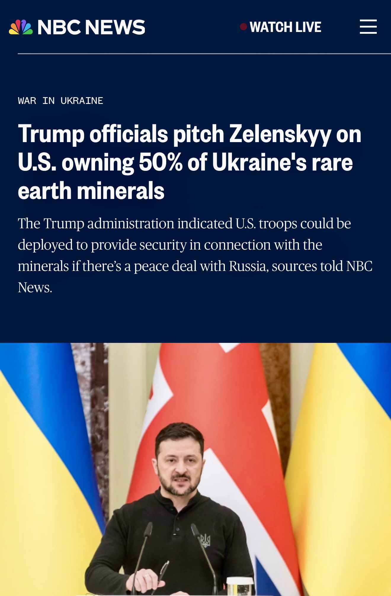 US asks 50% of Ukraine rare earth minerals; Zelenskyy declines; troops hinted
