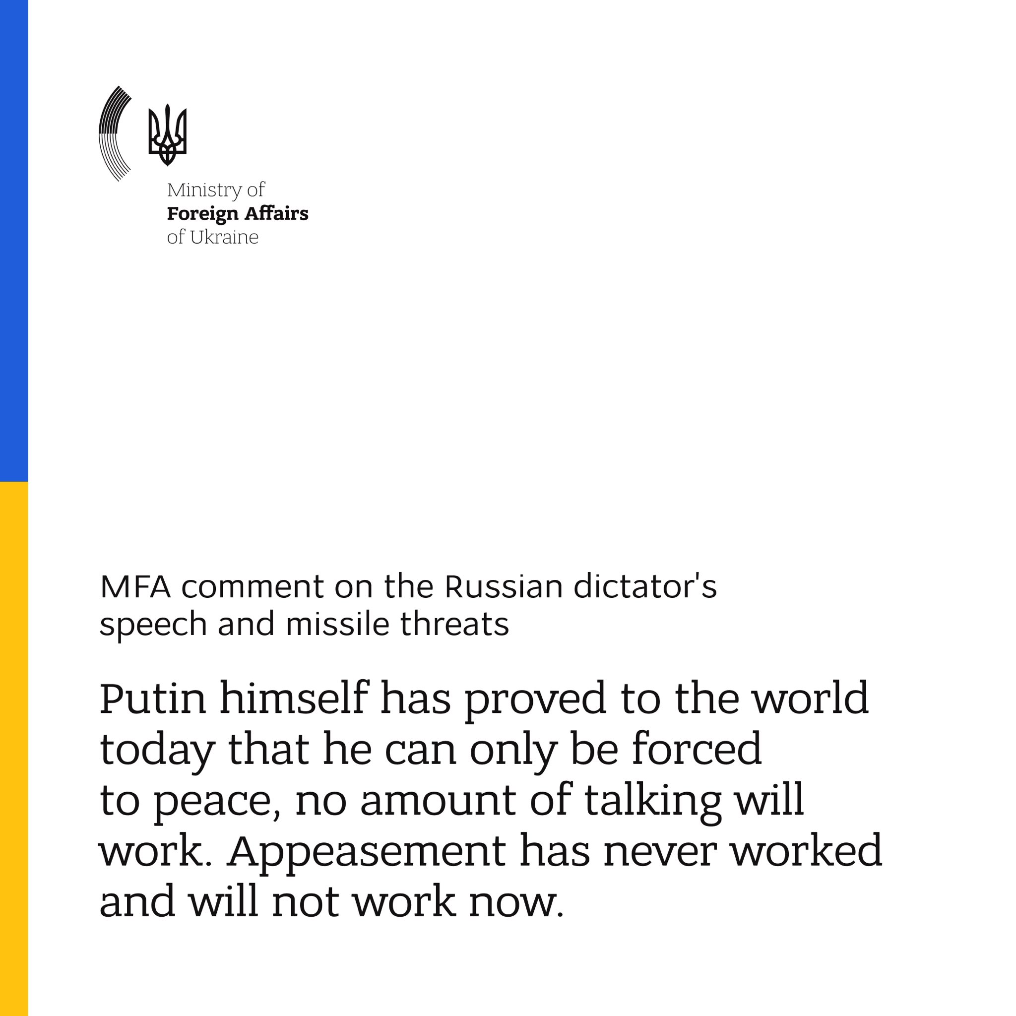 Putin’s speech on intermediate-range ballistic missile against Ukraine documented