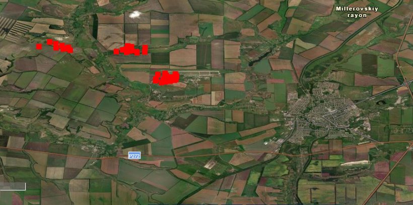 Fire hotspots near Millerovo Airport